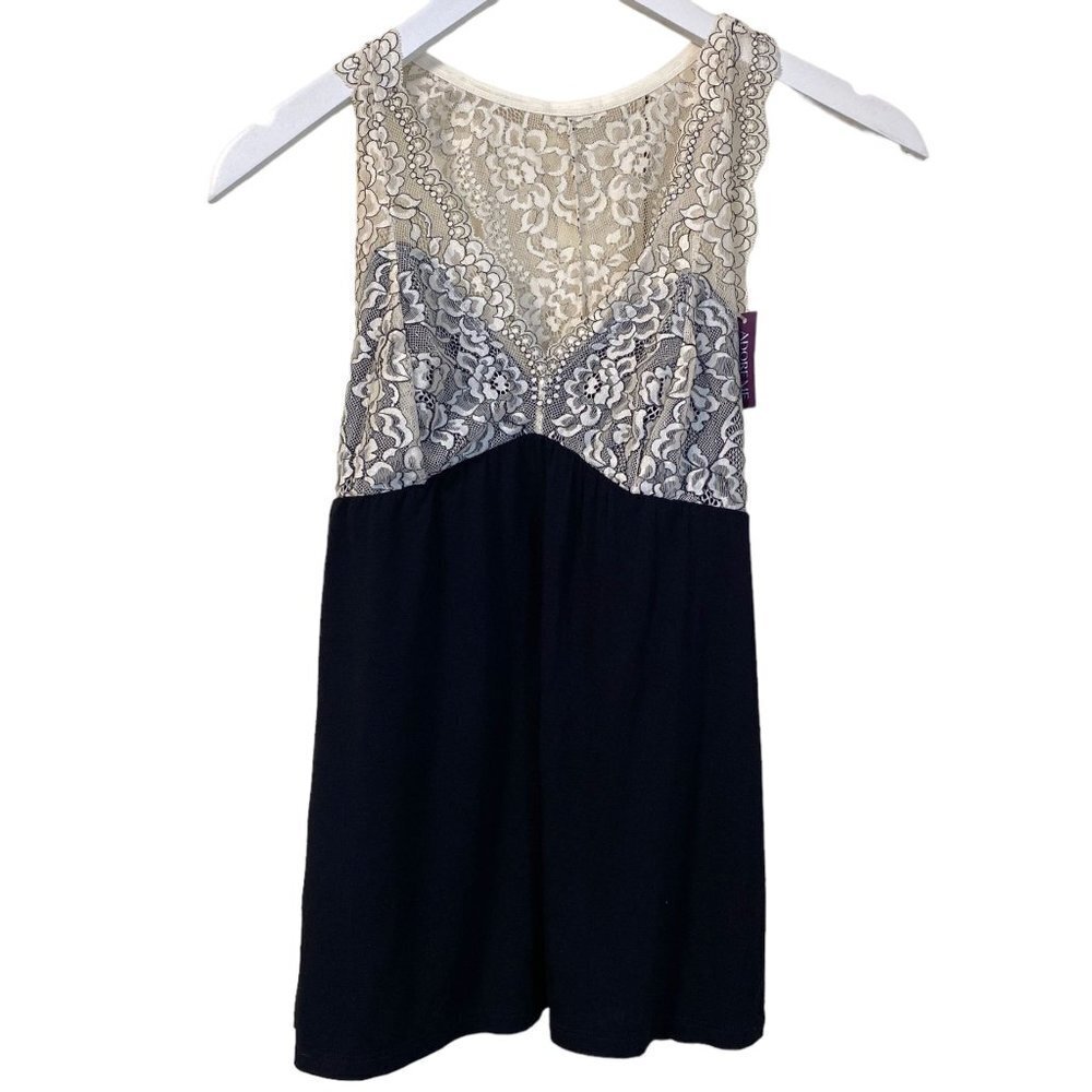 Adore me Camisole Medium Lace Teddy Top Black Cream  Halter Racer back